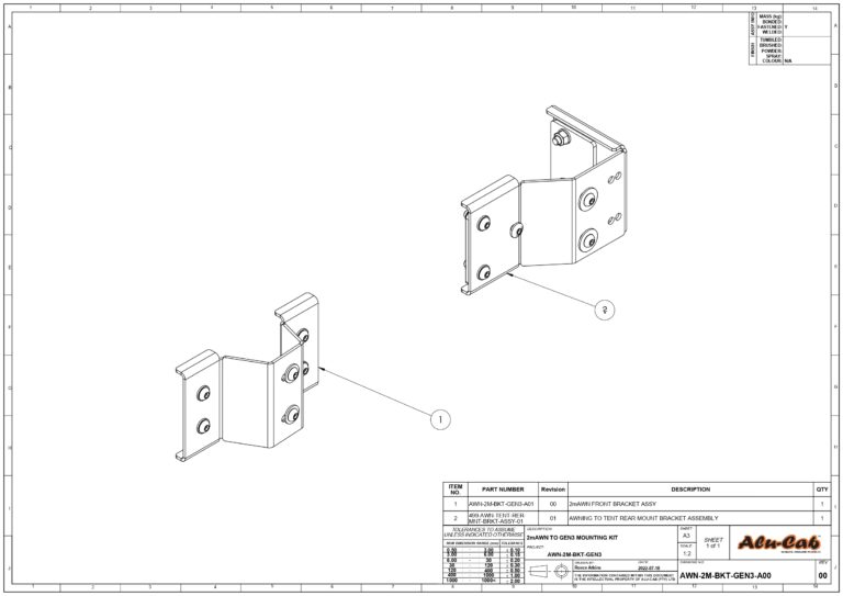 2 Metre Awning / Gen3, Gen3.1, Gen3R Tent Bracket (Lhs & Rhs)