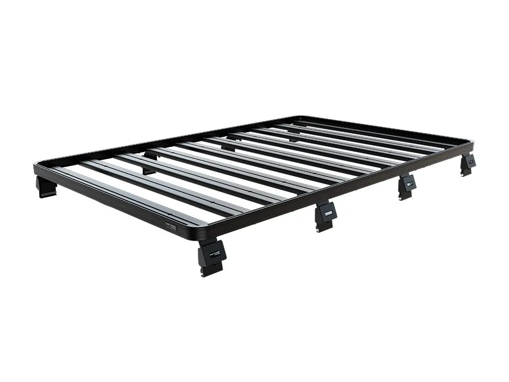 krsj007t_04 – Wolf Customs | 4x4 Accessories and Fitment Black metal car roof rack with a slatted platform and four adjustable mounting feet for securing to a vehicle roof.